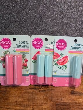 Eos 100% Natural Organic Lip Balm 5 Pack Strawberry Sorbet & Watermelon Frosé